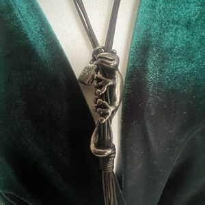 UNO De 50 lizard Gecko Leather Long Tassel Necklace RARE Oxidized Silver Tone